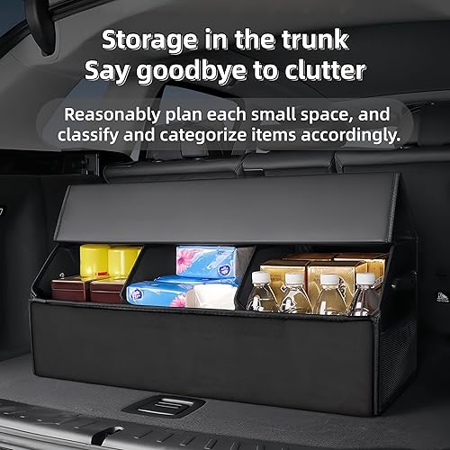Miniatura 4 de Organizadores de automóvil para maletero de SUV, sedán, caja de almacenamiento de cuero, extragrande, tapa magnética, plegable y ajustable,