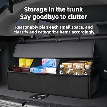 Car Organizers for Trunk for Suv Sedan, Leather Storage Box,Extra Large,Magnetic Lid,Collapsible and Adjustable, Collapsible Suede velvet, Black