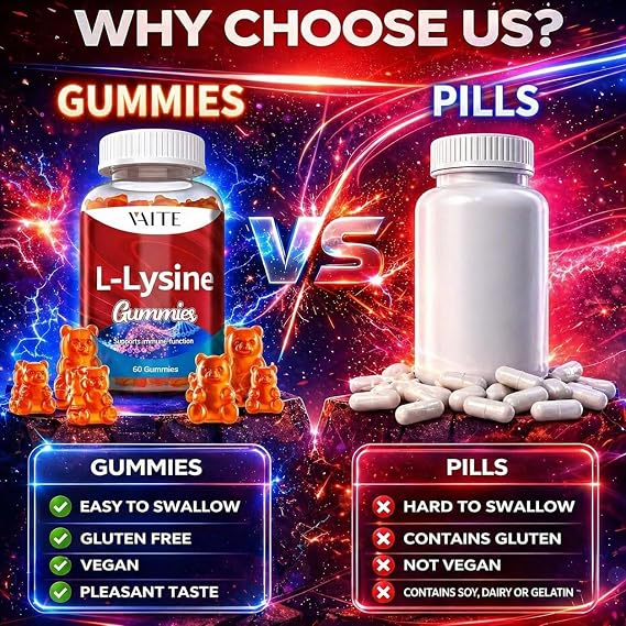 L-Lysine 1000mg Gummies - Supports Skin, Lip, Vegan, Gluten Free, 60 Chewable Lysine for Adults, Vitamins Tissue Health & Immune System, Amino Acid Vitamin Supplement & Complex Supplements (2 Pack)
