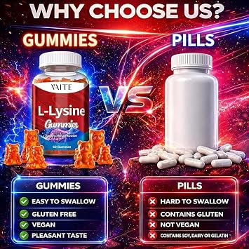 L-Lysine 1000mg Gummies - Supports Skin, Lip, Vegan, Gluten Free, 60 Chewable Lysine for Adults, Vitamins Tissue Health & Immune System, Amino Acid Vitamin Supplement & Complex Supplements (2 Pack)