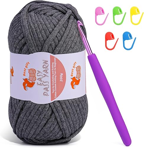 Hilo grueso de algodón grueso de 7.05 oz para tejer a ganchillo, para principiantes, con costuras fáciles de ver, manualidades de tejido, manta,