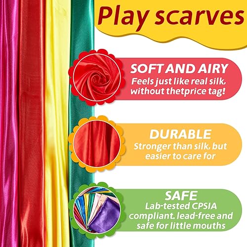 Miniatura 3 de Geyoga 9 pañuelos de tela para jugar con arco iris, bufandas creativas, vestido de malabarismo, 35 x 35 pulgadas