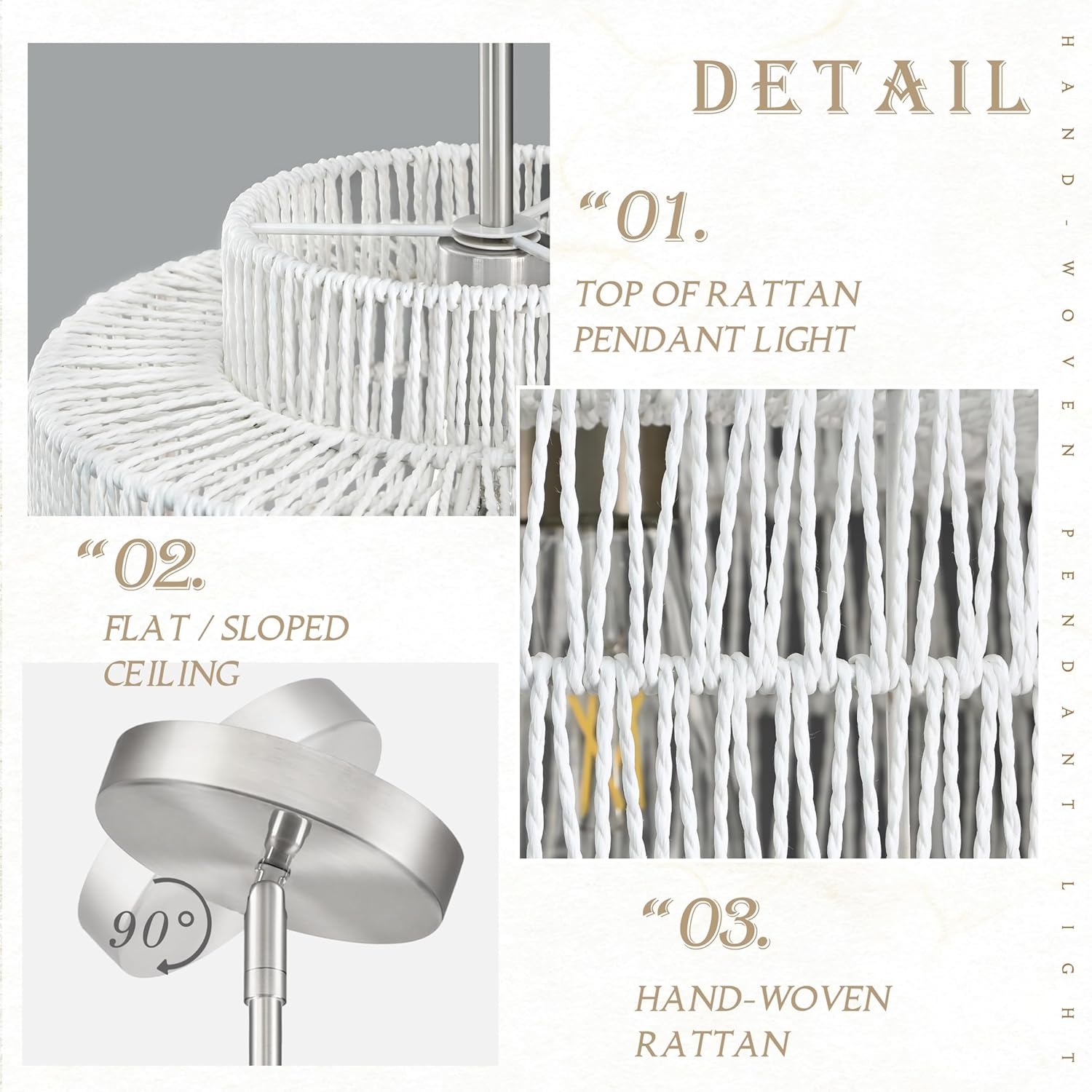 12" White Rattan Chandelier Woven Rattan Pendant Light Boho Wicker Pendant Lighting Fixture 1-Light Farmhouse Chandelier Drum Wicker Chandeliers for Kitchen Island Dining Room Foyer