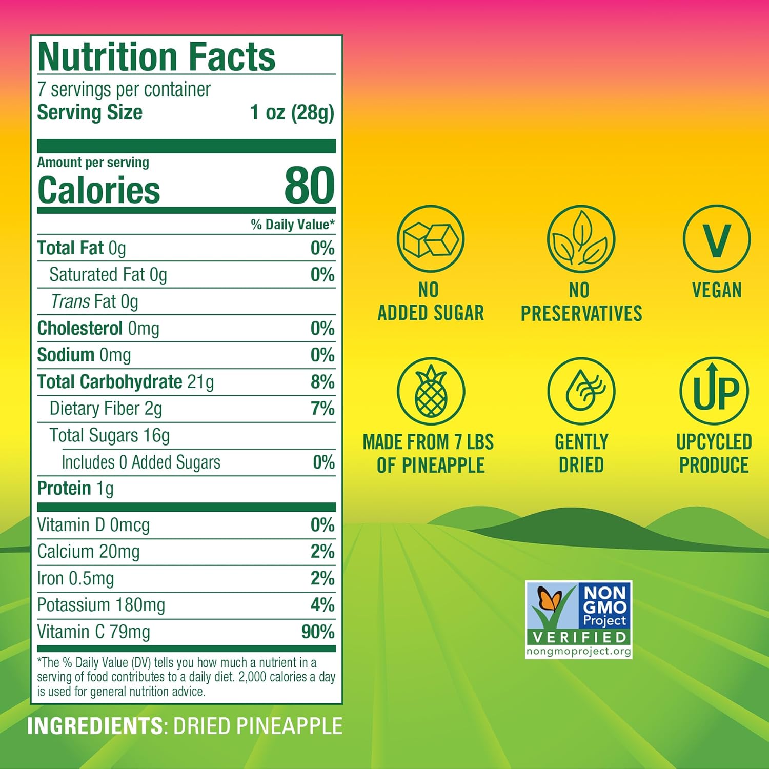 BranchOut Pineapple Chips, No Sugar Added, Real Dried Pineapple Chunks, GentleDry, Better than Freeze Dried Pineapple, Healthy Vegan Snacks for Kids & Adults, 7 oz