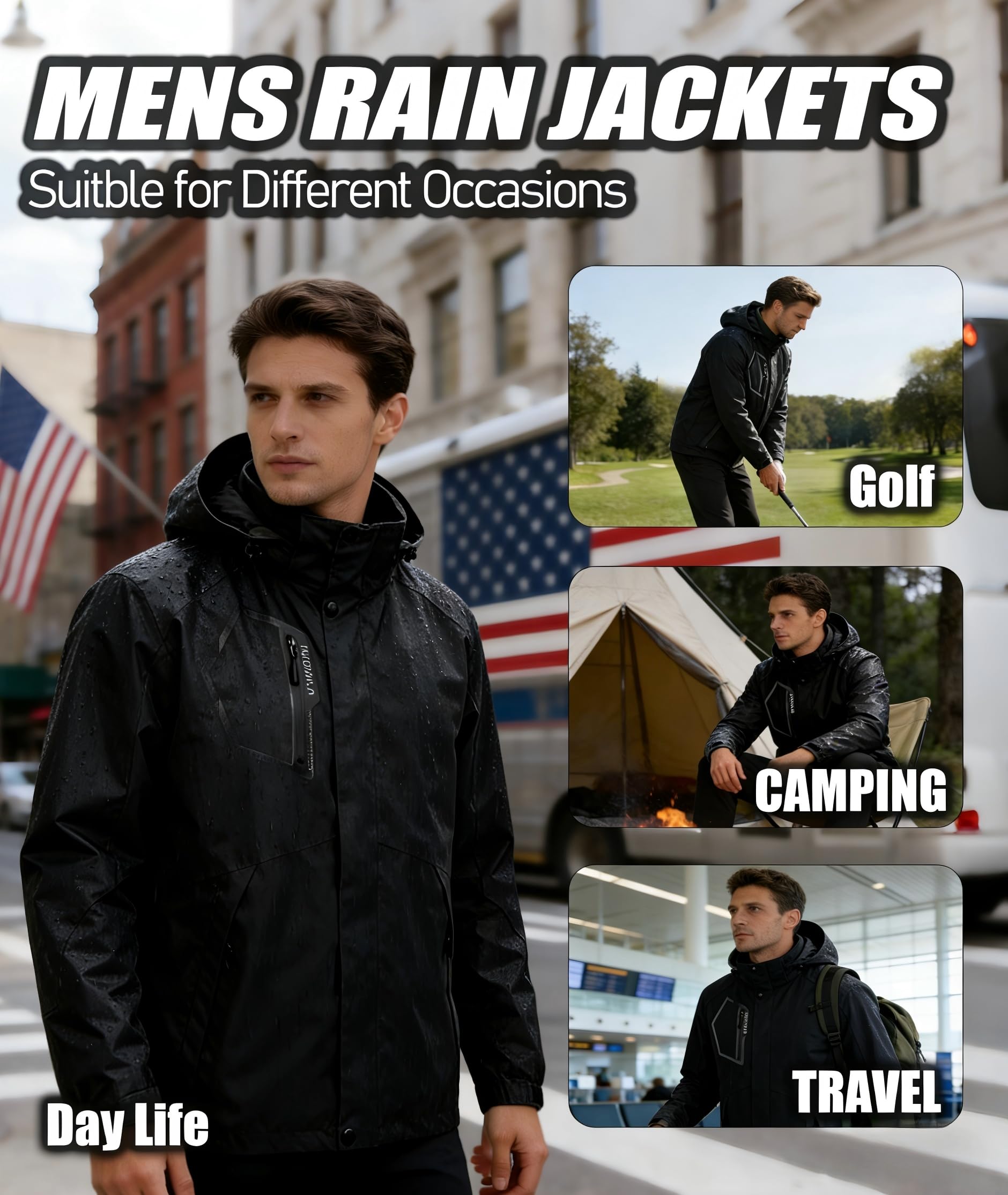 Giacca antipioggia da uomo, impermeabile, leggera, con cappuccio, per escursionismo, ciclismo, viaggi, taglie S-6XL