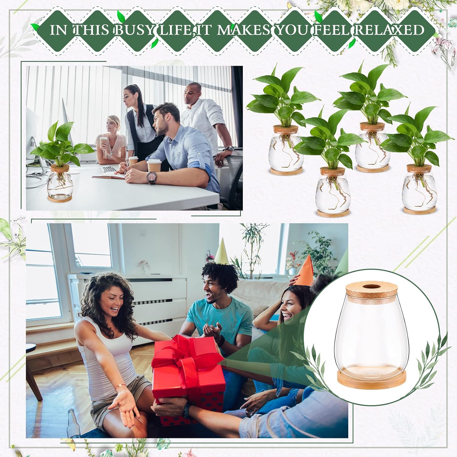 Nuanchu 4 Pcs Desktop Plant Terrarium Plant Propagation Vase Propagation Jars Glass Containers Air Planter Water Station with Wooden Lid and Stand for Hydroponic Home Office(Large)