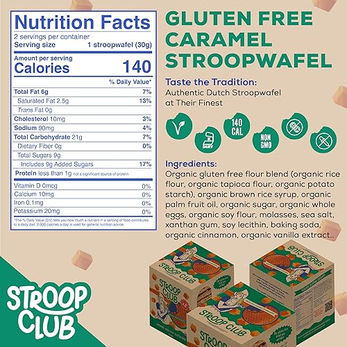Miniatura 41 de Stroop Club Stroopwafels orgánicos de caramelo sin gluten, 12 unidades de 2 obleas (24 galletas de gofre)