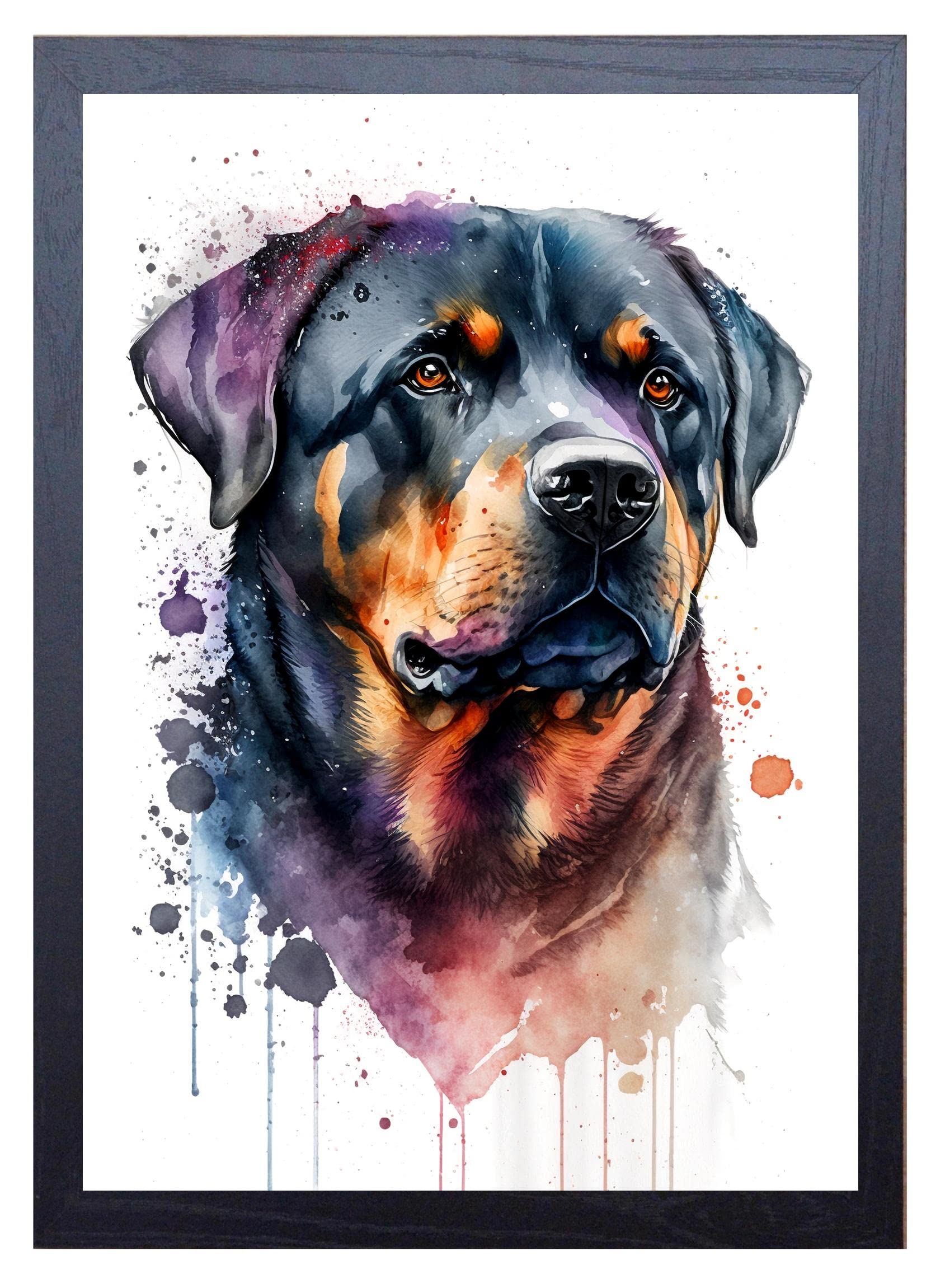 Beauitiful vivid fine art print of a Rottweiler painting (picture 3) (A4 PRINT ONLY) (29.7 X 21CM)