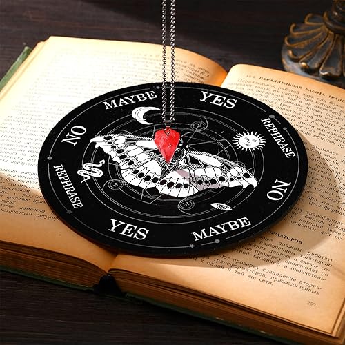 Miniatura 4 de Maitys Tablero de péndulo de mariposa para radiestesia, adivinación, radiestesia, tablero de mensajes metafísicos de cristal, brujería con péndulo