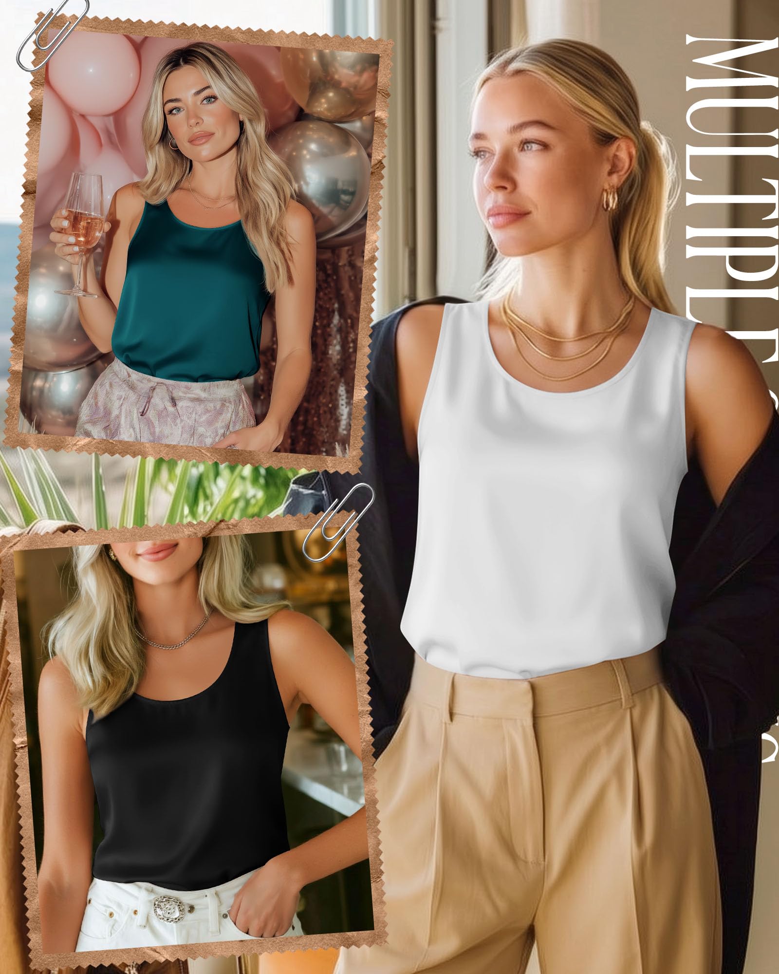 Lot De 3 Camisetas De Tirantes De Satén Mujer | Camisolas De Tacto Sedoso, Blusas Sin Mangas Con Cuello Redondo, Conjuntos Casuales De Oficina, Para Llevar Bajo Blazer