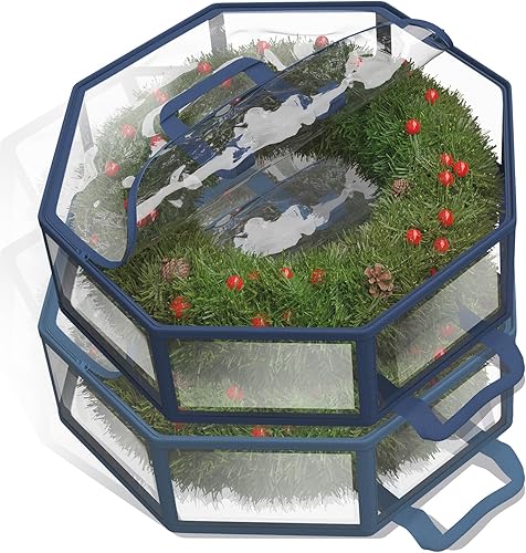 Miniatura 11 de Contenedor para guardar coronas - Bolsa de almacenamiento para coronas de Navidad de carcasa dura con bolsillos interiores, doble cremallera y asas