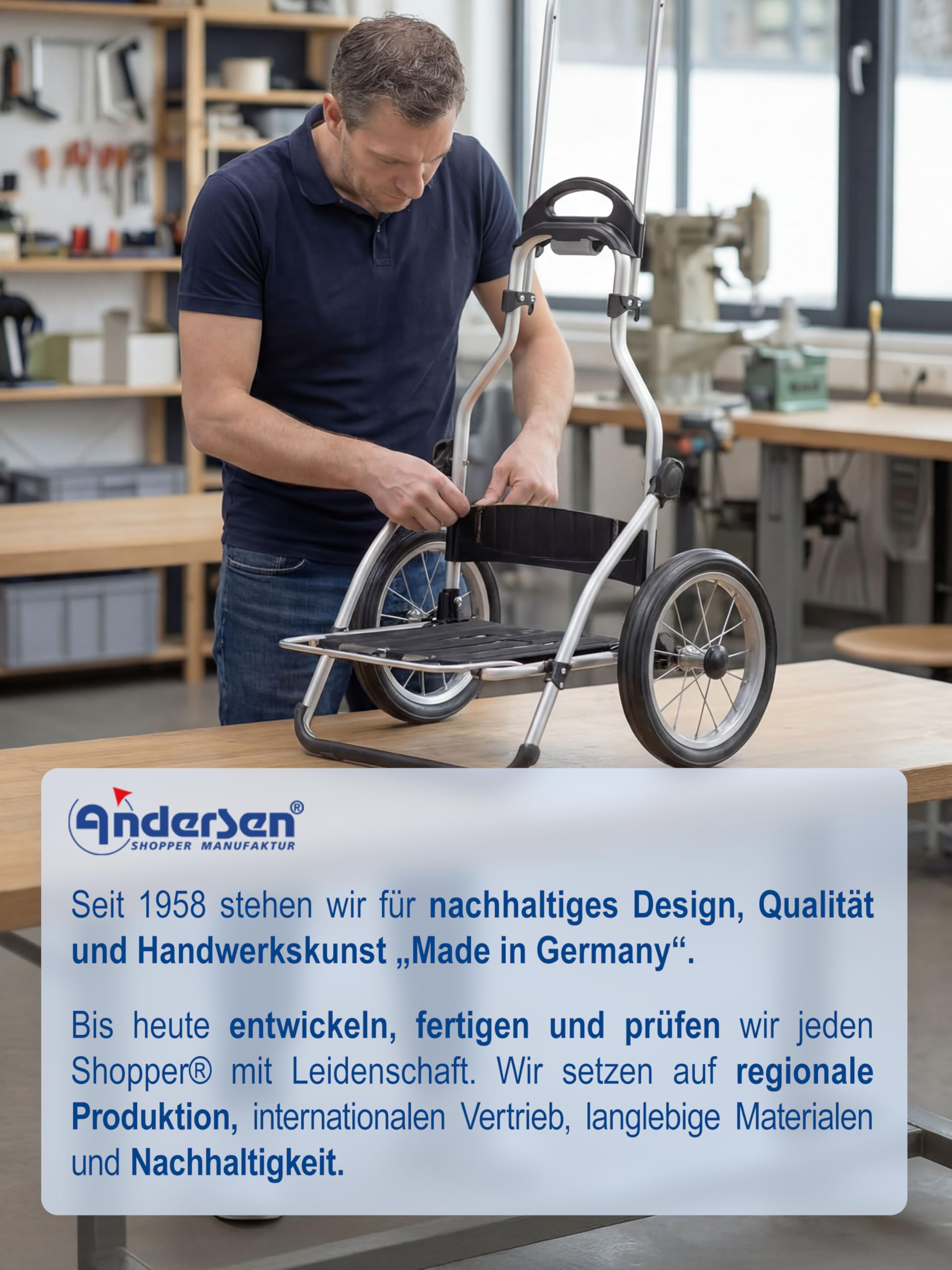 Andersen Einkaufstrolley - klappbar - 45 Liter - mit Kühlfach | Aufhängung für Einkaufswagen - belastbar 50 kg - Aluminium - Metallspeichen-Rad Ø 25 cm - Royal Shopper Wismar schwarz