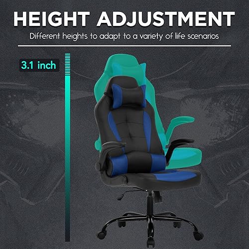 Miniatura 4 de Sillas de juegos para adultos, silla giratoria de piel sintética, ajustable, con soporte lumbar, reposabrazos abatibles, reposacabezas para adultos,