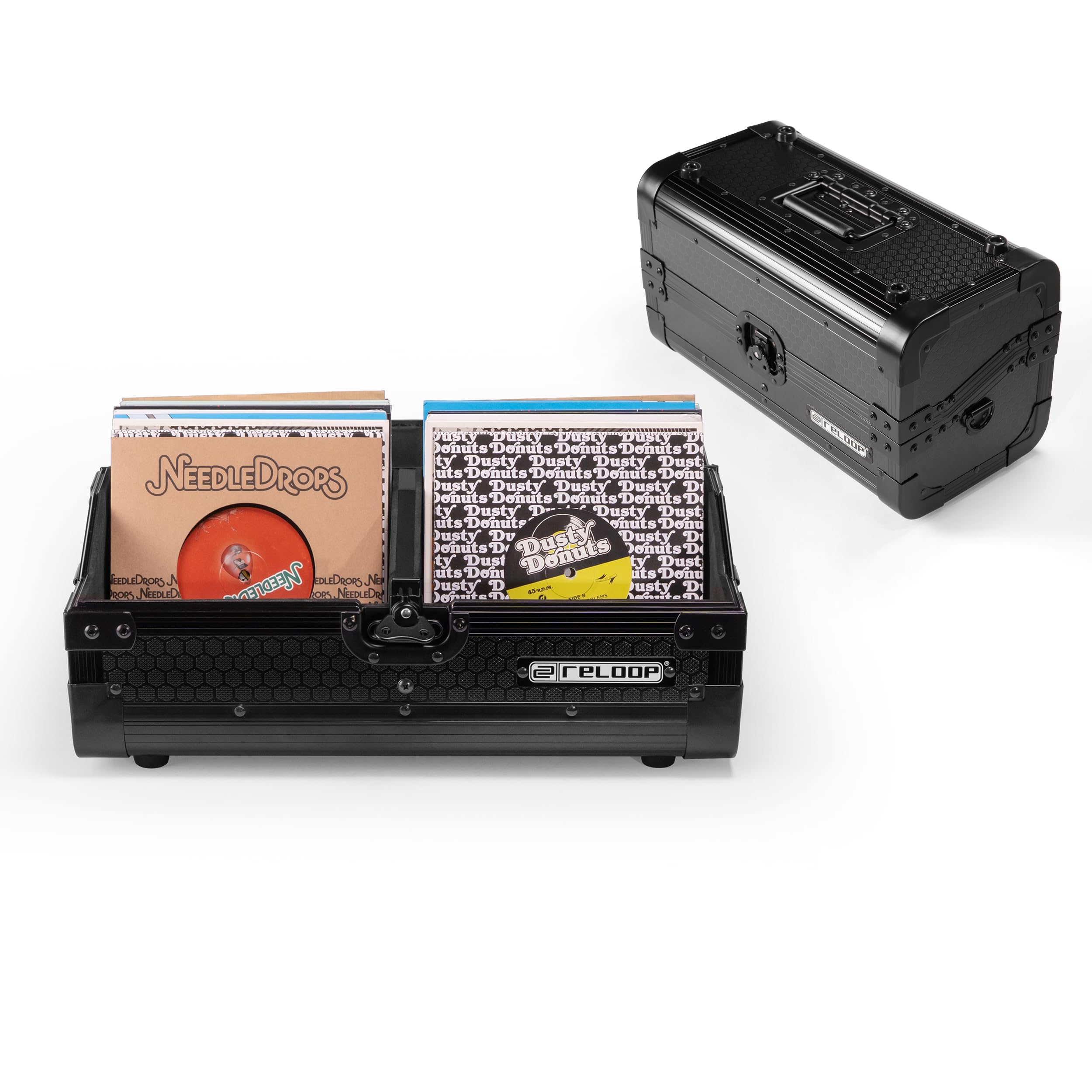 Reloop 7'' Record Case 150 Black - Robuste Konstruktion mit kratzfester Hexa-Oberfläche in mattem Schwarz