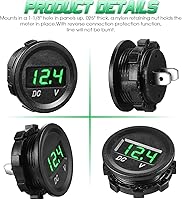 Vista 3 de BBTO 2 unidades de medidor de voltaje de automóvil de 12 V CC, pantalla LED, voltímetro digital de panel redondo, voltímetro compatible