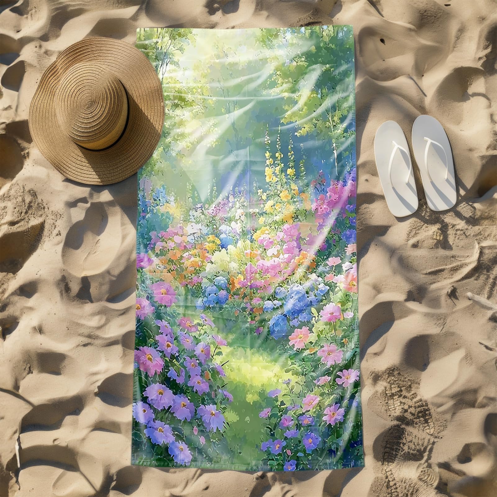 Telo Mare Microfibra 210x230 Albero Verde Blu Telo Spiaggia Grande Antisabbia,XXL Asciugamano Mare, Asciugatura Rapida, Stuoia Spiaggia Leggero E Portatile