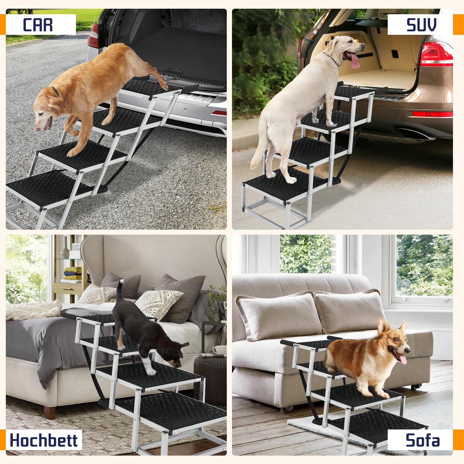 Escalier pour chiens grande taille 4 marches pliable antidérapant supporte 100 kg voiture camion SUV
