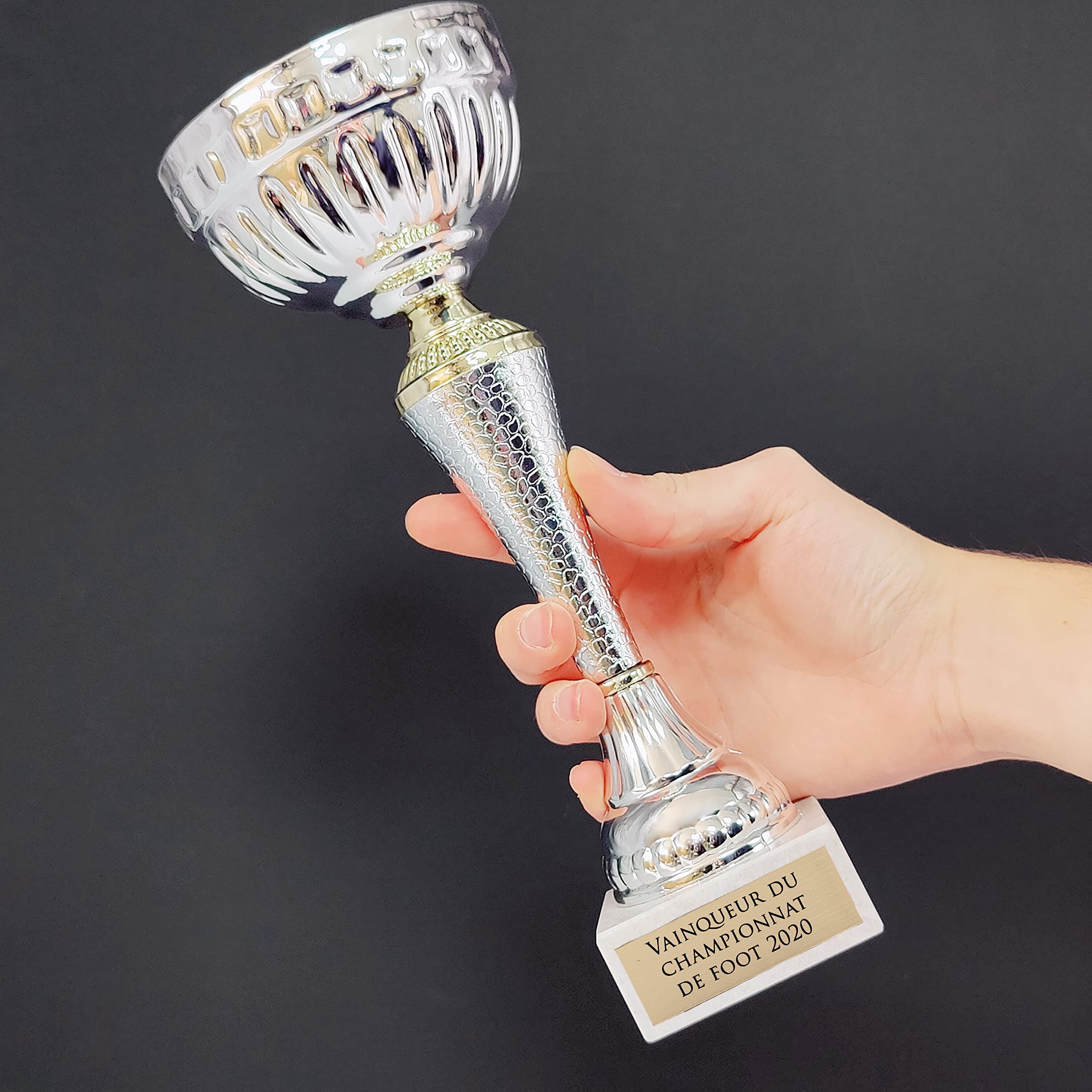 KDO MAGIC - Trophée Personnalisable avec Gravure - Coupe argentée et dorée personnalisée - Cadeau fête des pères, noël, Retraite, Homme