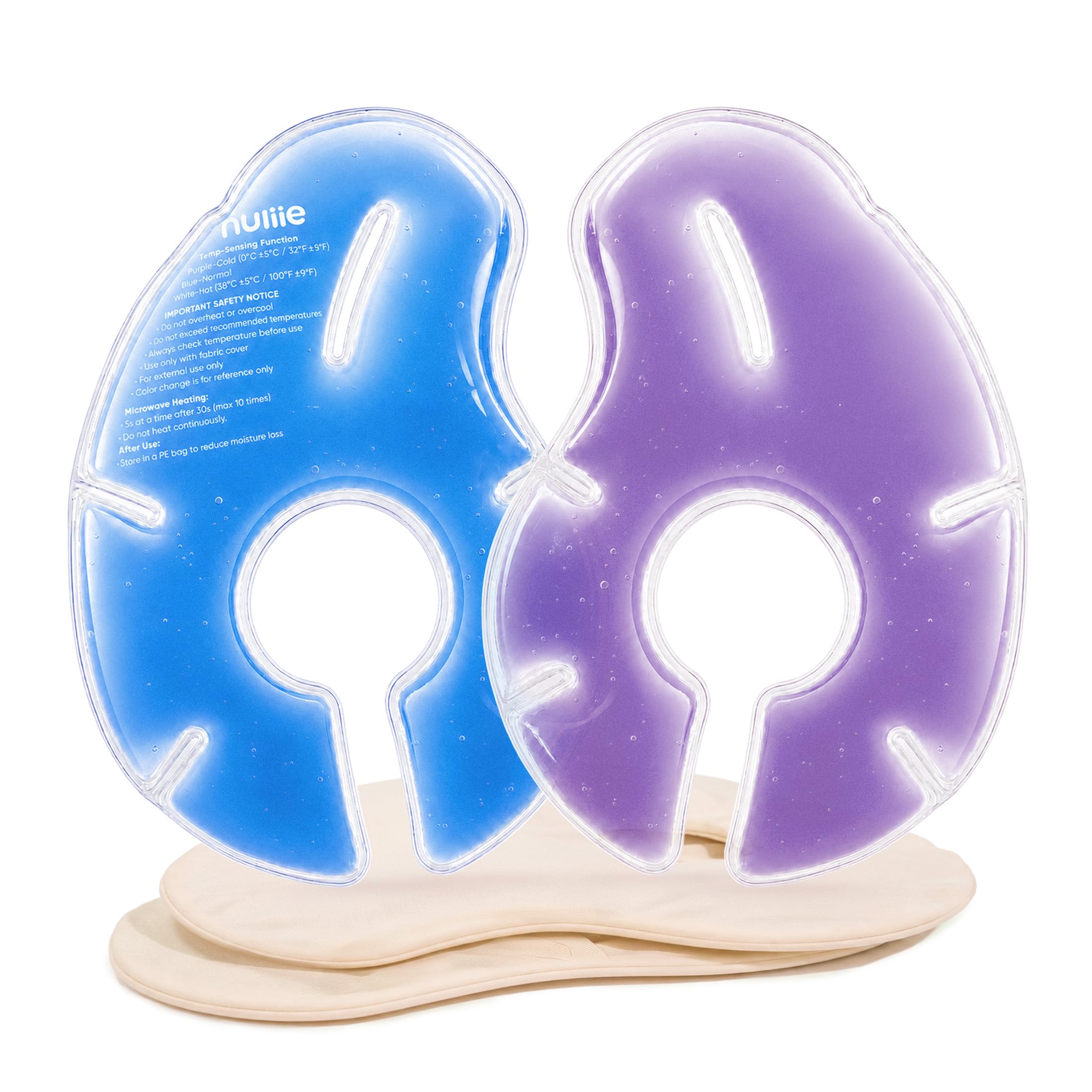 Nuliie Hot & Cold Breast Therapy Packs, 2 Pack Color-Changing Breast Pads with Soft Modal Covers, Reusable Ice Pack for After-Pumping Comfort, Breastfeeding Essentials for Postpartum Care, Champagne