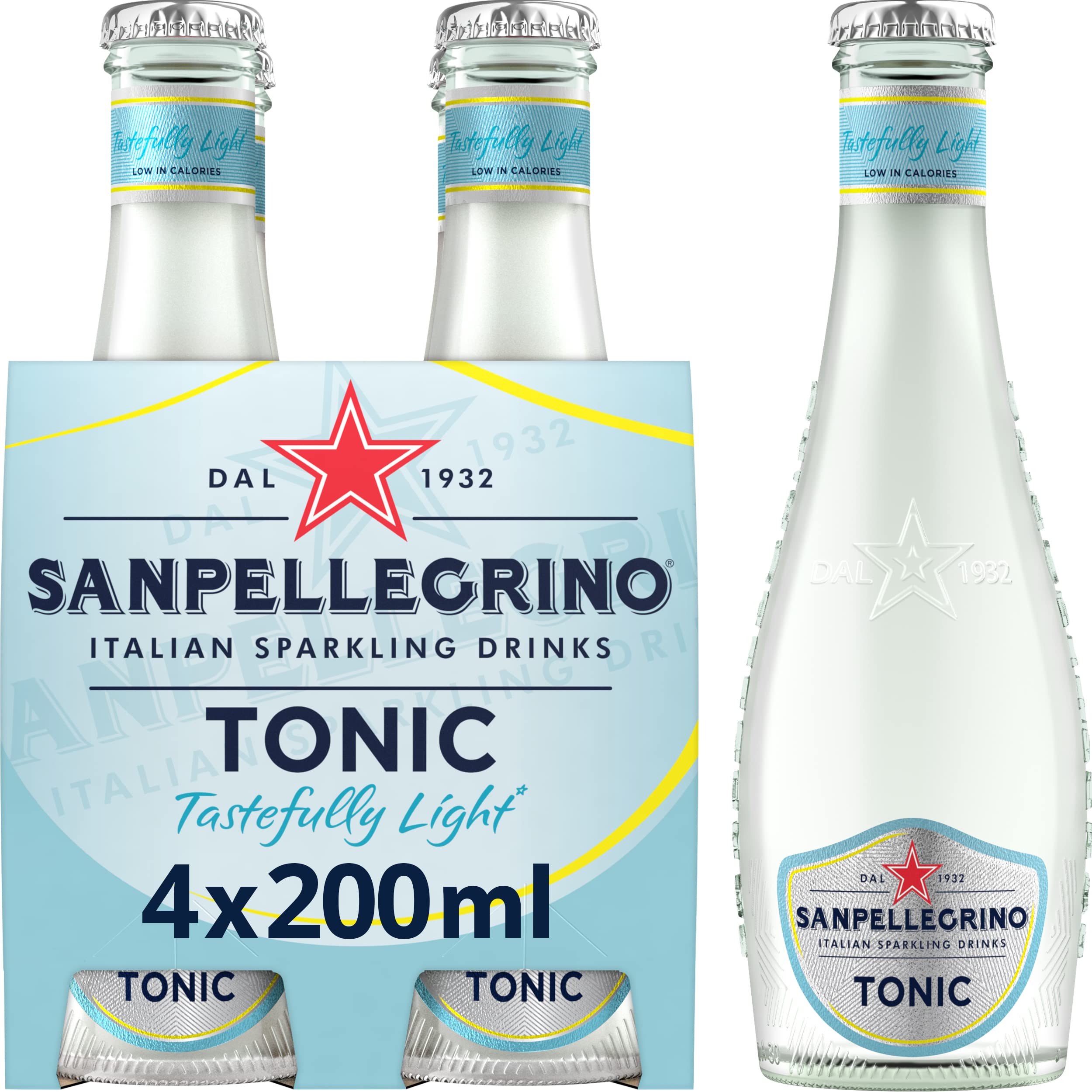 Italian Sparkling Drinks Light Tonic Water Glass 4x200ml | 33 kCals per Bottle