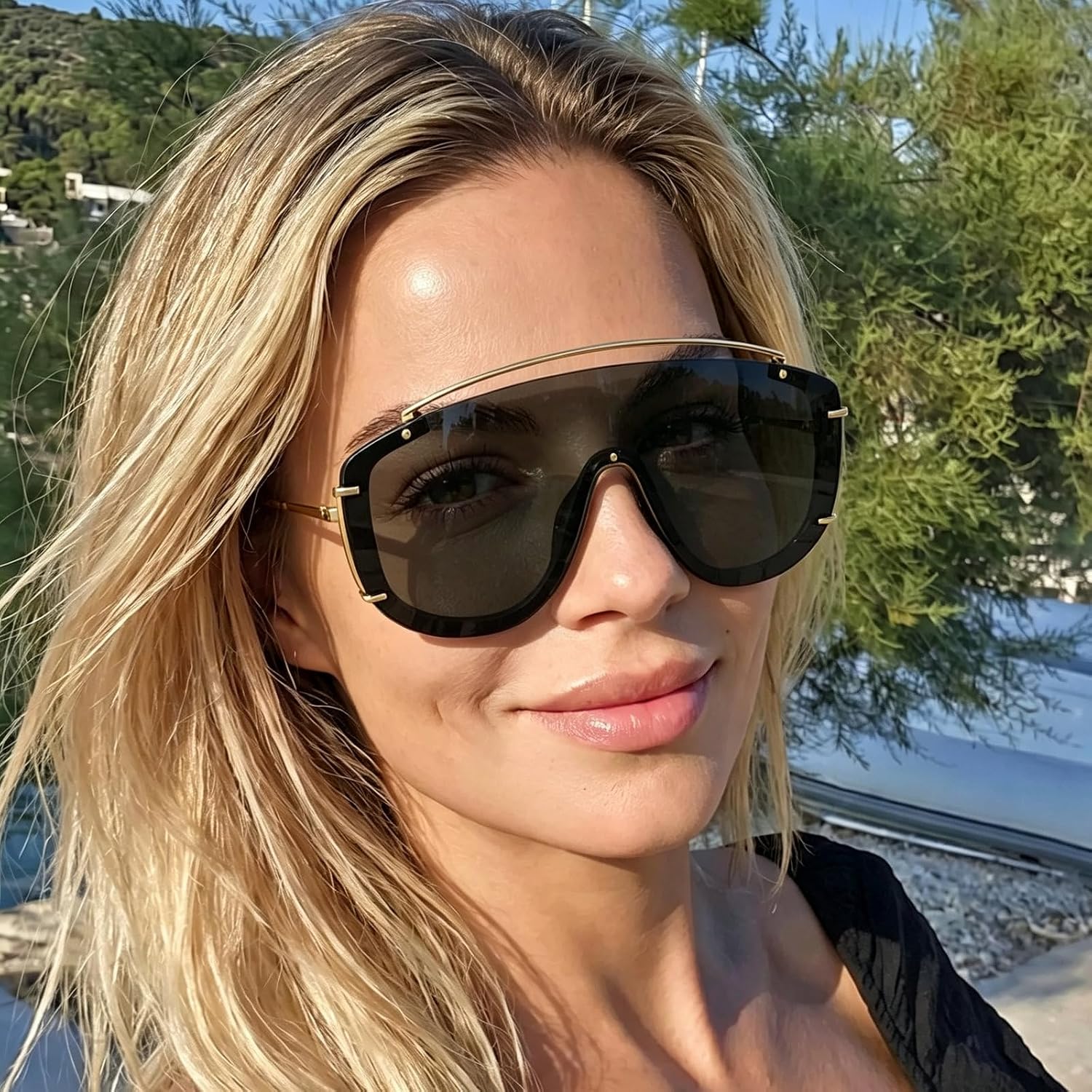 willochra Popular Oversized Pilot Sunglasses Women Men Luxury Big Frame Mask Glasses Goggle Flat Top Rivet Sunglasses F28 ​ image 3