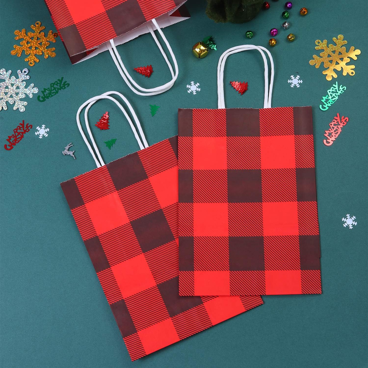 Grеаtеѕt Prоduсt Cooraby 30 Pieces Red and Black Plaid Christmas Paper Party Bags Kraft Gift Bag with Handle for Christmas Celebrations
