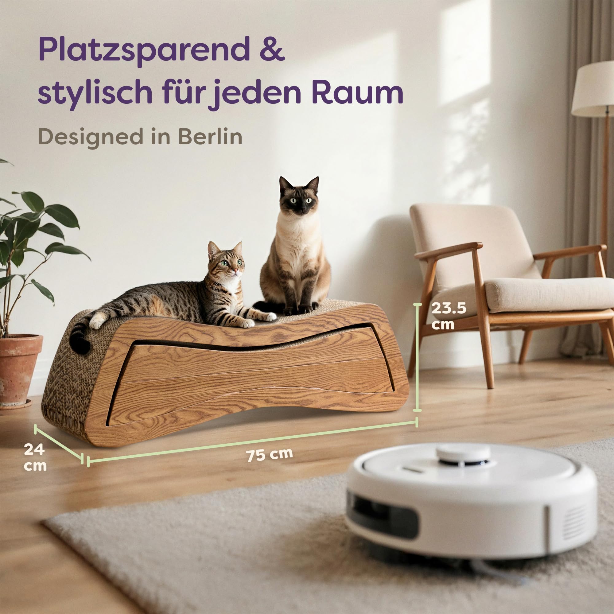 Knupis Kratzmöbel Kratzbrett Katze 3-teilig XXL 75cm – Besonders Kratzfeste Kratzpappe zur Krallenpflege – Bis zu 2 Jahre Kratzspaß – Platzsparend – Schutz für Sofa und Möbel (Mountain) (Braun)