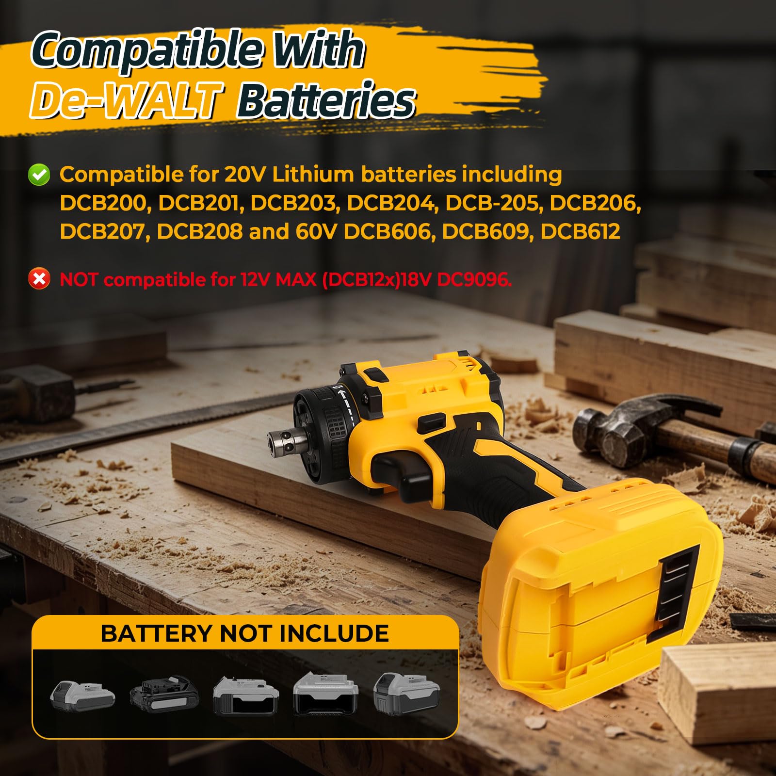 Wiertarko-wkrętarka akumulatorowa 4 w 1, kompatybilna z akumulatorem 20 V DEWALT, wkrętarka elektryczna 21 V-50 Nm, z 4 wymiennymi uchwytami szybkomocującymi i 21 ustawieniami momentu obrotowego (bez