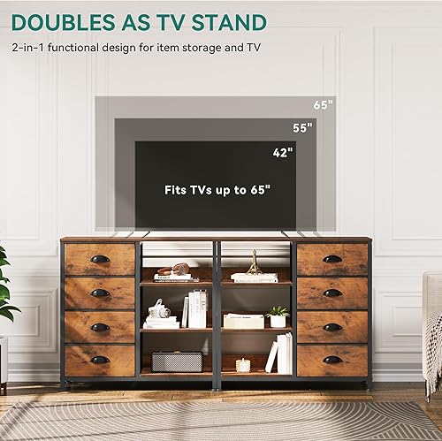 Miniatura 5 de YITAHOME Torre de almacenamiento con 4 cajones y estante lateral, cómoda de tela, unidad organizadora para habitación, sala de estar, pasillo,