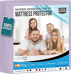 Utopia Bedding Waterproof Mattress Protector King Size, Premium Terry Mattress Cover 200 GSM, Breathable, Fitted Style with Stretchable Pockets (Lavender)