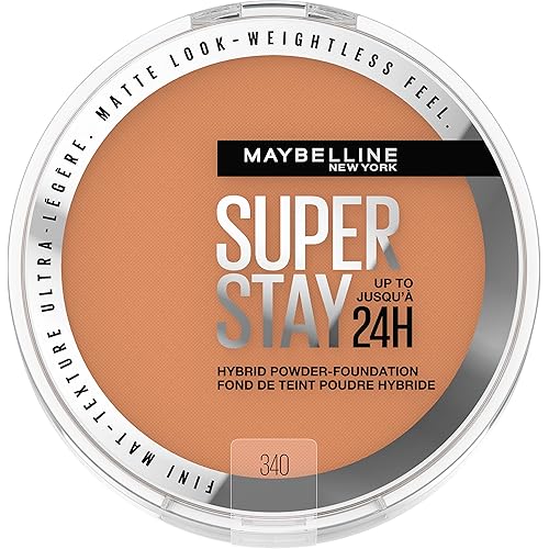 Maybelline Super Stay Up to 24HR Hybrid Powder-Foundation, Medium-to-Full Coverage Makeup, Matte Finish, 340, 1 Count