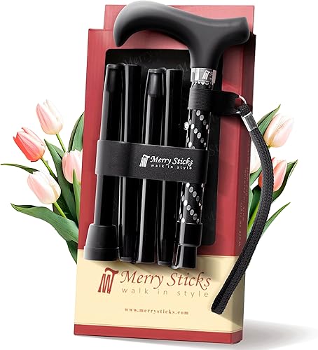 Merry Sticks Bastón plegable ajustable de diseñador, negro deslumbrante