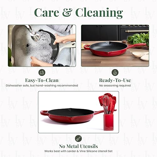Miniatura 33 de Larder & Vine Sartén de hierro fundido esmaltado Sartén de hierro fundido de 10.25 pulgadas Sartén para saltear con boquillas de vertido