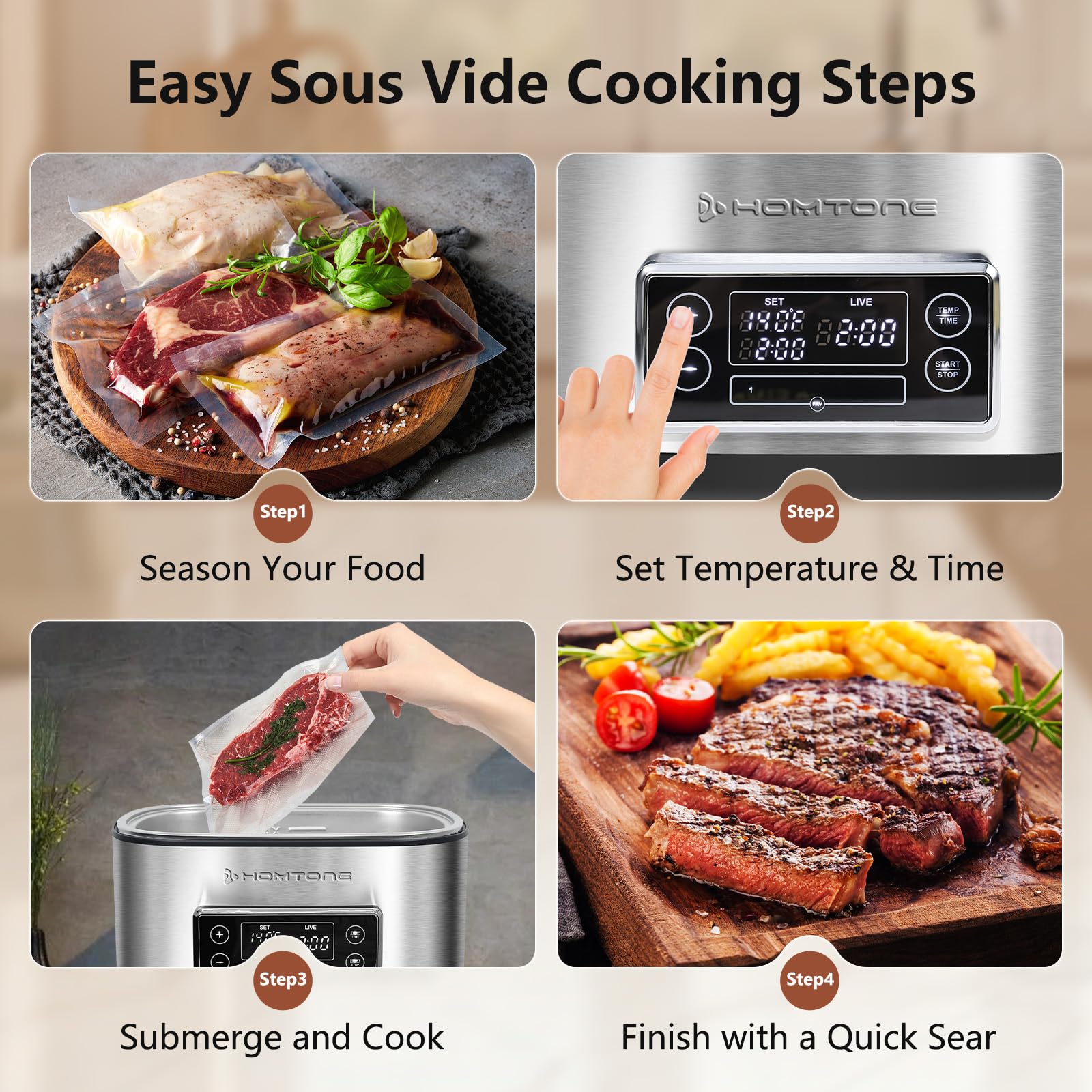 Sous Vide Cooker, 8 Quart All-in-One Design with Precise Temperature Control, 3D Water Circulation, Easy Setup 1000W for Steak Chicken Meal Prep
