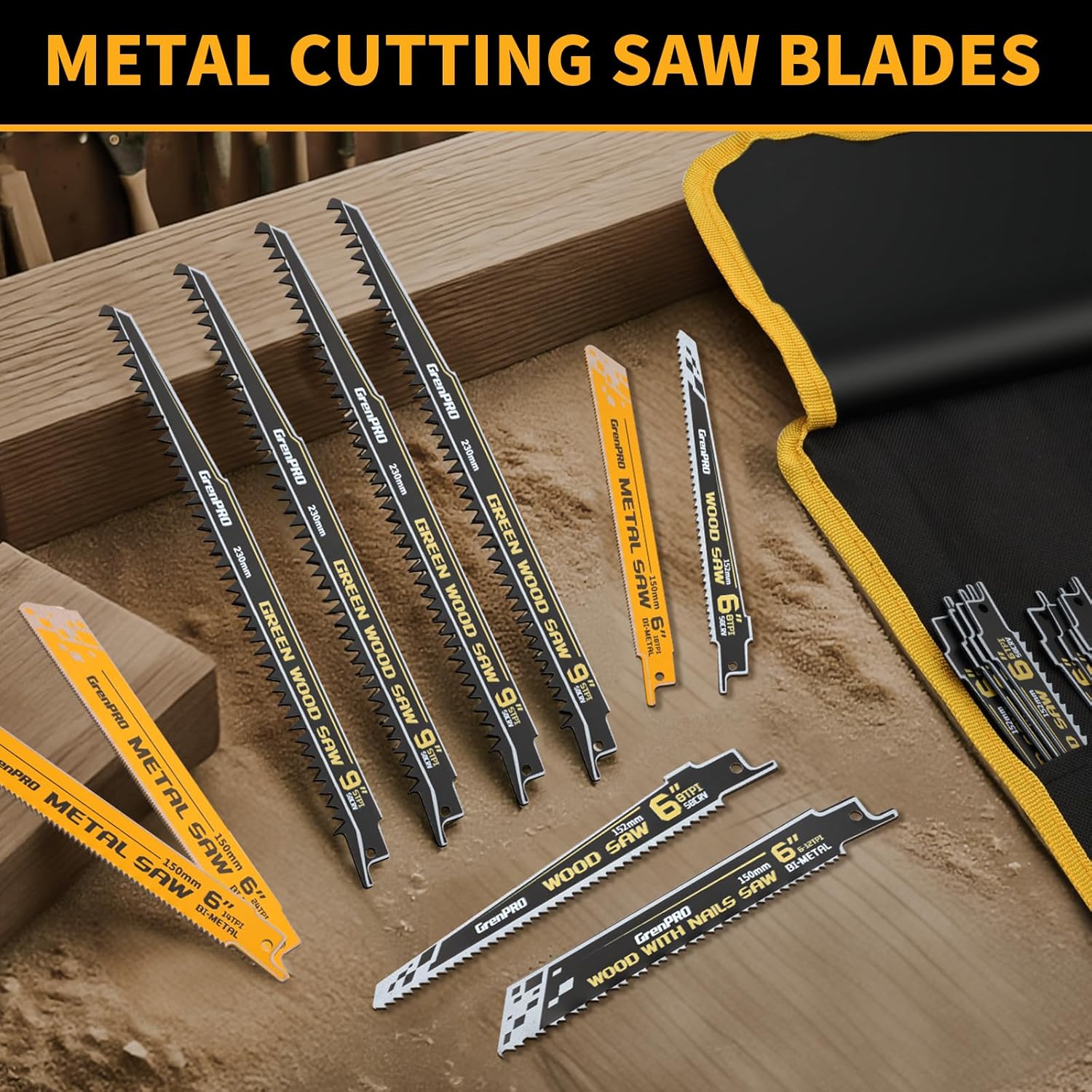GRENPRO 34 Pcs Reciprocating Saw Blade Set with Organizer Pouch, Metal & Wood Sawzall Blades for DeWalt, Bosch, Makita, Milwaukee, Ryobi, Ridgid, Black&Decker, Skil, Craftsman