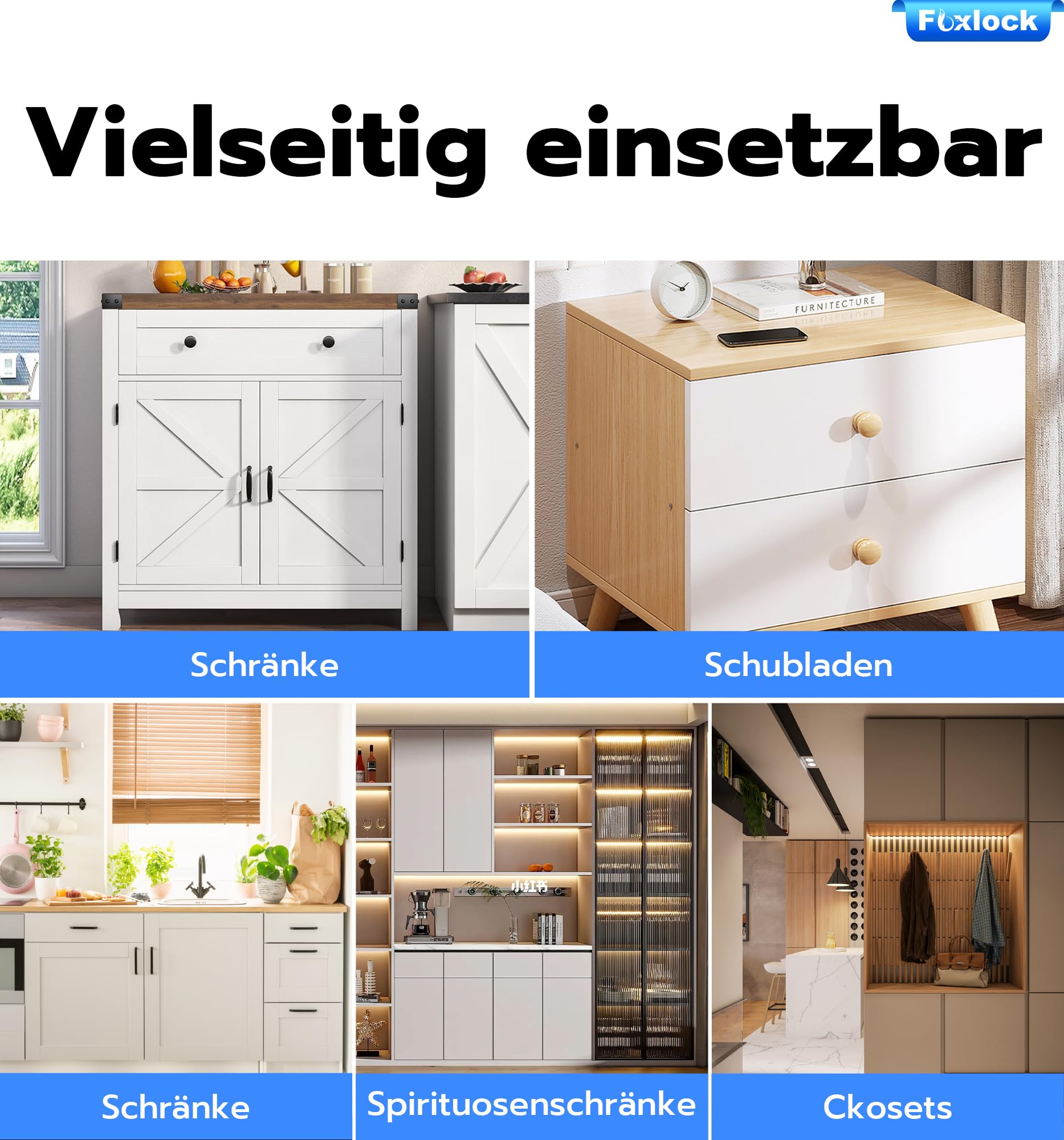 Smart Schubladenschloss, Foxlock Elektronisches Schrankschloss mit APP, NFC, Megnetische Kindersicherung Schrankschloss für Schrank Schublade Kasten Schließfächer Briefkasten usw-Schwarz (Weiß)
