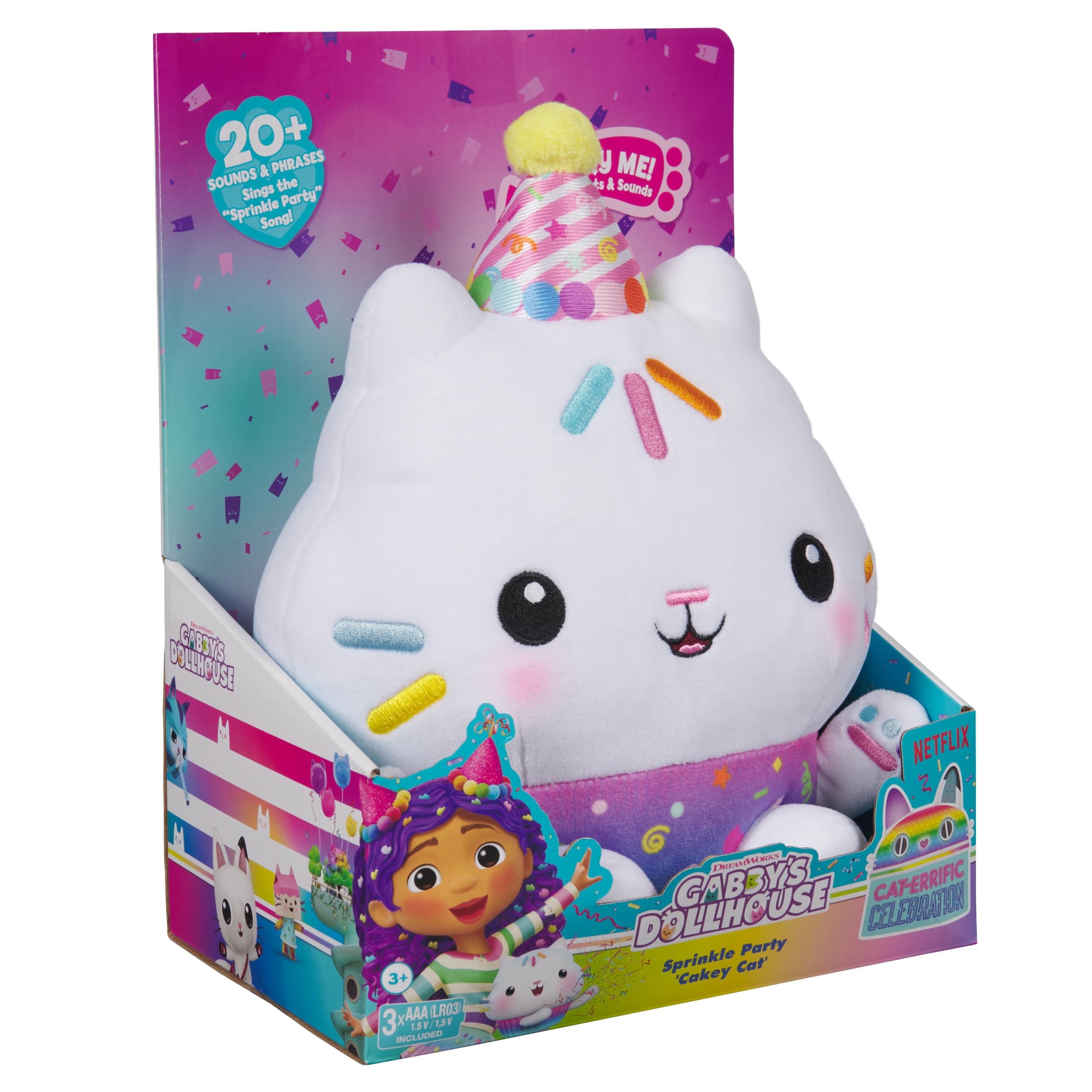 Gabby and the Magic House - Gabby Dollhouse - interaktywny pluszak P'tichou 25 Cm - Kot Pluszowy - Dźwięki światła - Gabby Cat - Gabby Zabawka z kreskówek i magiczny dom - Zabawka dla dzieci od 3 lat