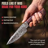 Vista 9 de BIGCAT ROAR Predator Hunter Cuchillo de caza patentado hecho a mano de acero de damasco de hoja fija de 10 pulgadas, mango de madera de nogal