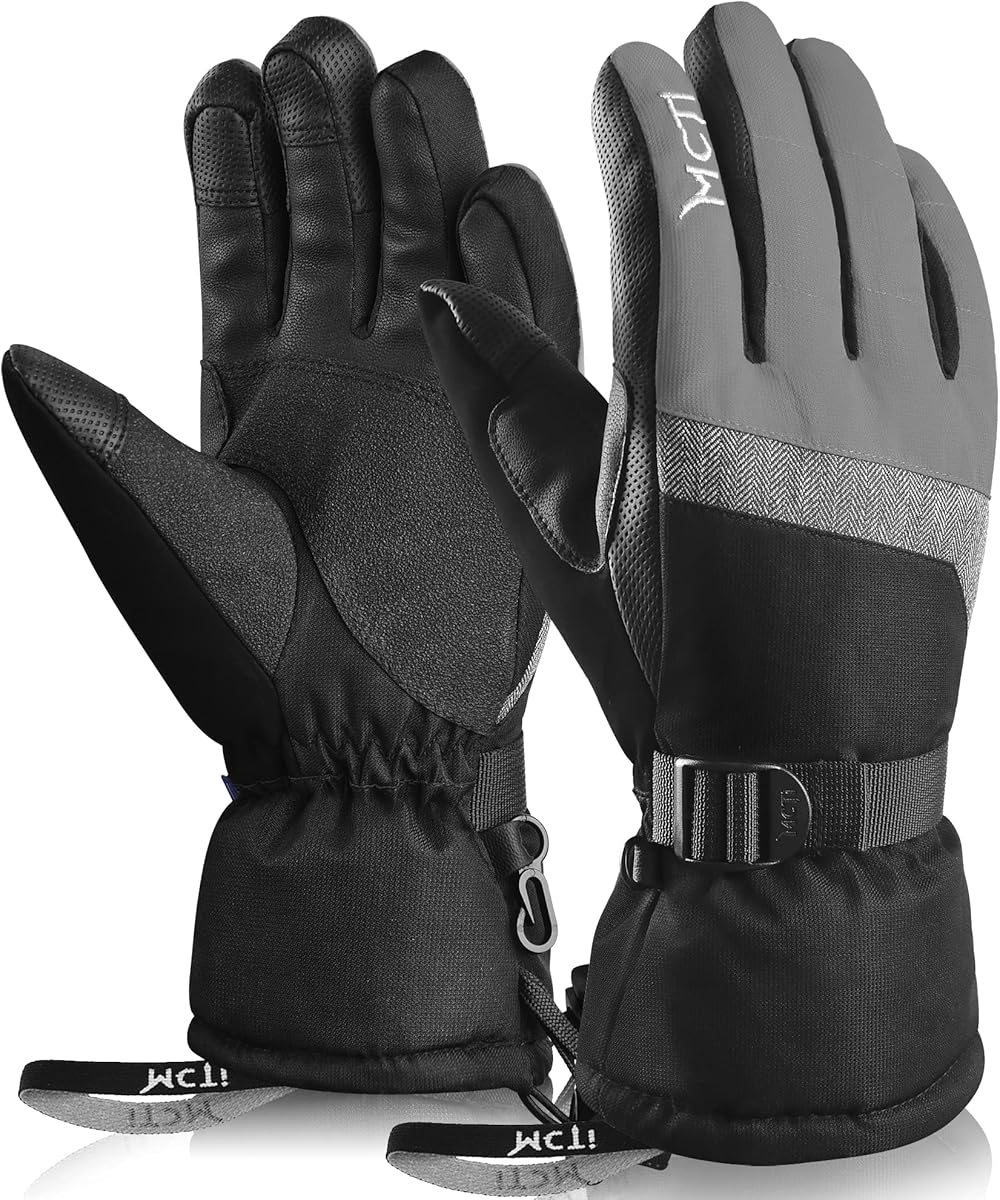 MCTi Ski Gloves,Winter Waterproof Snowboard Snow 3M Thinsulate Warm Touchscreen Cold Weather Women Gloves Wrist Leashes