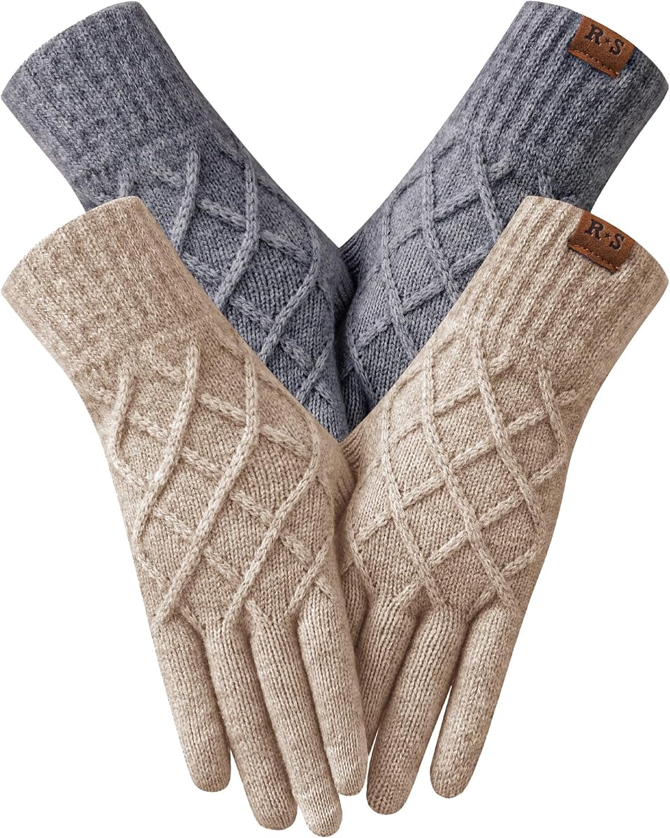 2 Pairs Winter gloves for women Touch screen Elastic Thermal knit Lining Warm Gloves for Cold weather