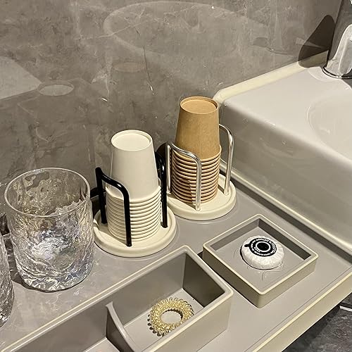 Miniatura 6 de Paquete de 2 dispensadores de tazas de baño, base de cerámica y asas de aluminio, para almacenamiento de vasos de papel pequeños desechables de 3