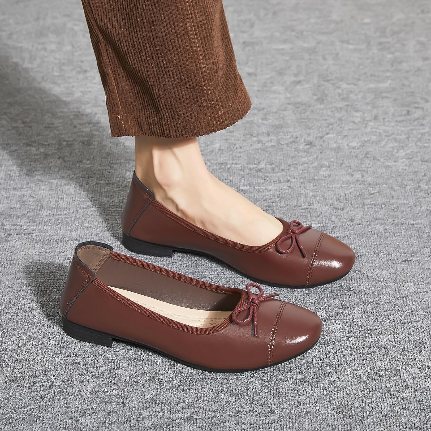 hash bubbie Women's Flats Shoes Black Ballet Flats Foldable PU Leather Comfortable Slip-On Dress Shoes with Bow - Image 7