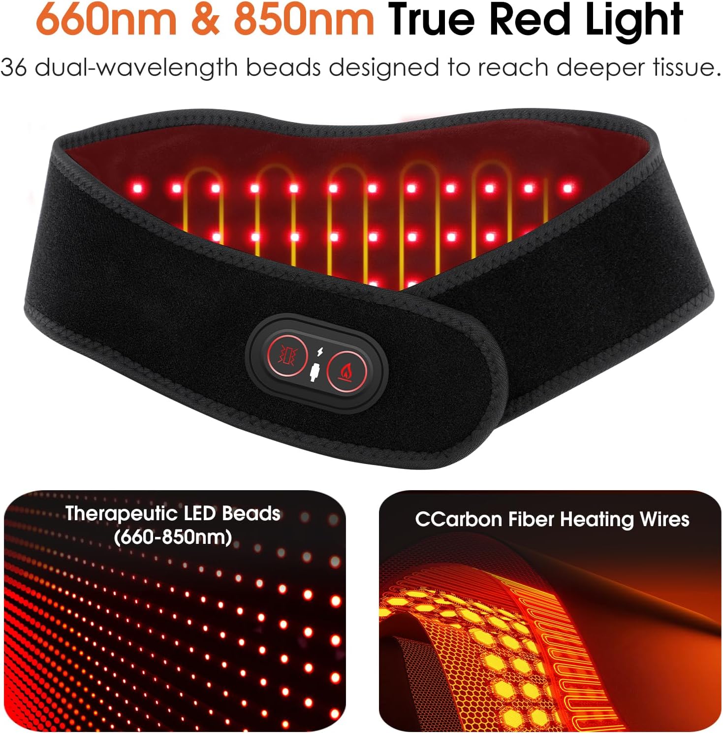 Cordless Neck Massager with Heat, Red Light Therapy for Neck, Neck Heating Pad for Pain, Heated Neck Wrap, 660nm 850nm, FSA Eligible HSA, Heated Neck Massager, 3000mAh Battery, Black