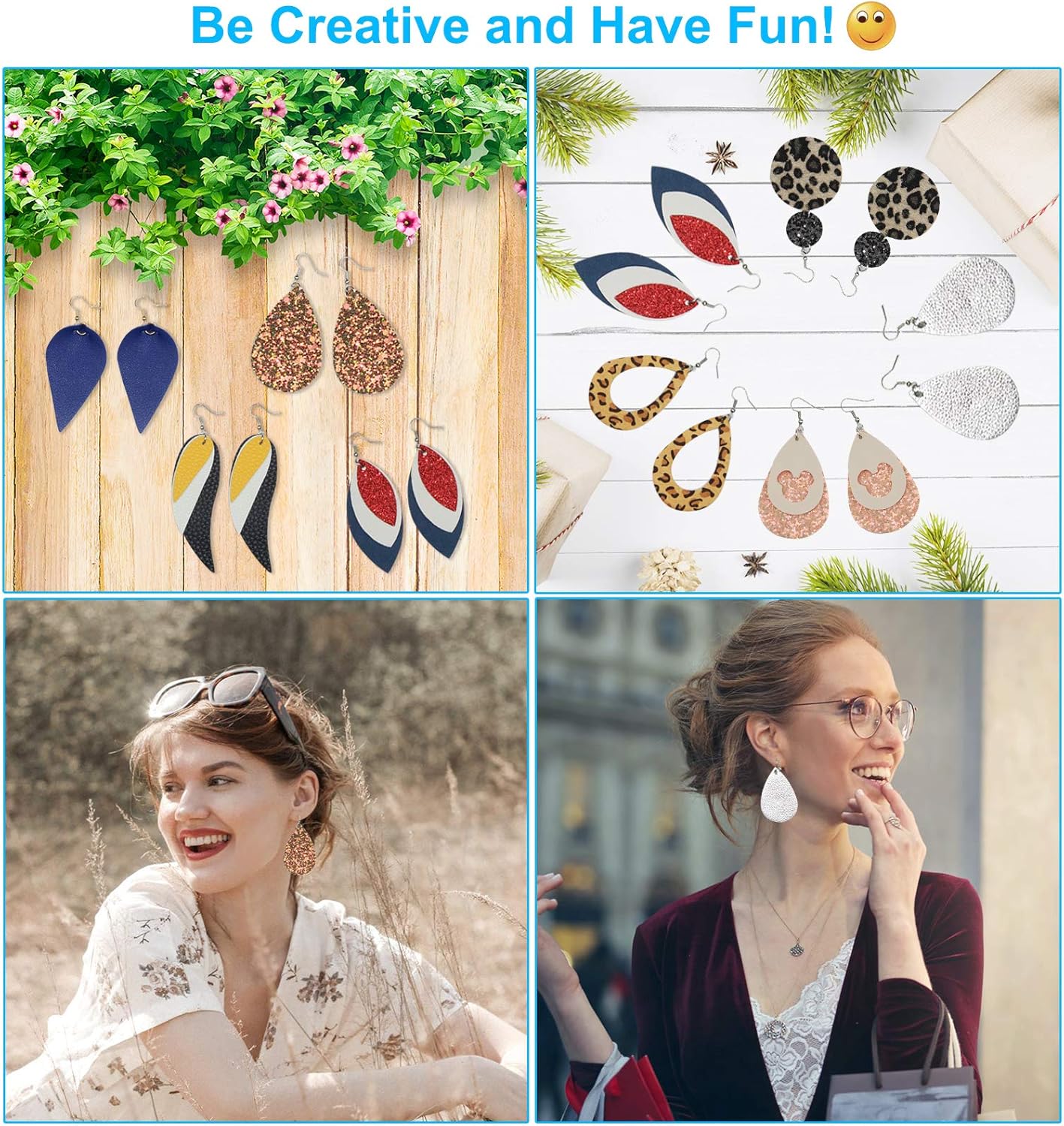 Leather Earring Making Kit - 24pcs Cricut Faux Leather Sheets for Earrings Making - 8.3" x 6.3" Each - Fabric and Tool for DIY Earrings - Jewelry Hair Bows Crafts Supplies for Beginners