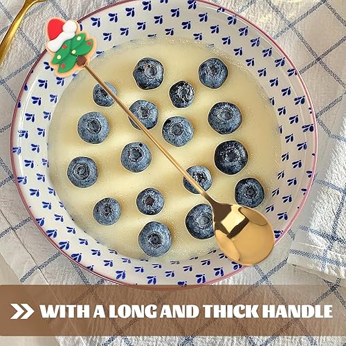 Miniatura 7 de Juego de 4 cucharas de café de Navidad, sopa de helado, cuchara de revolver, cucharas de postre de azúcar, cucharaditas de mezcla, vajilla de