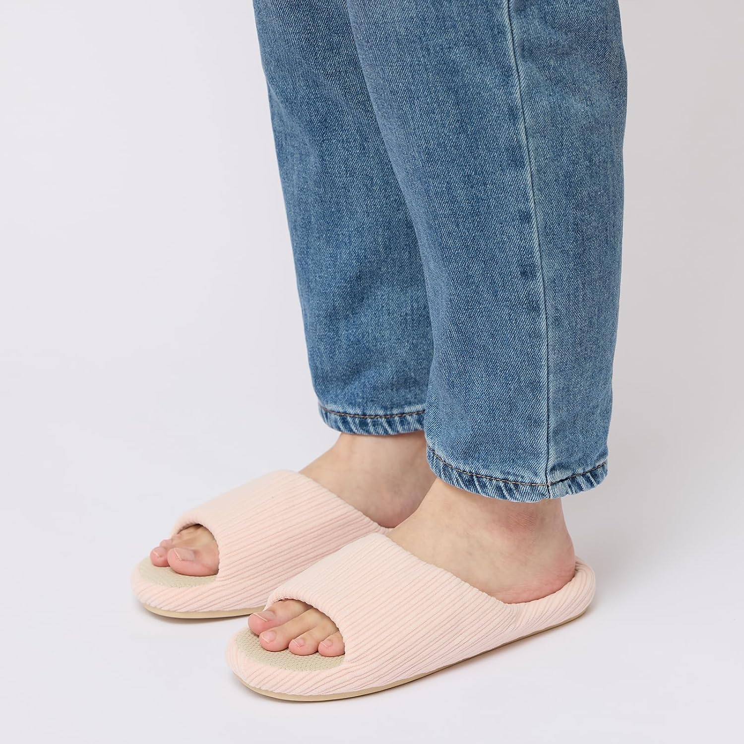 Open Toe House Slippers for Women Memory Foam Slip On Bedroom Slippers Soft Corduroy Indoor Outdoor Slip-on