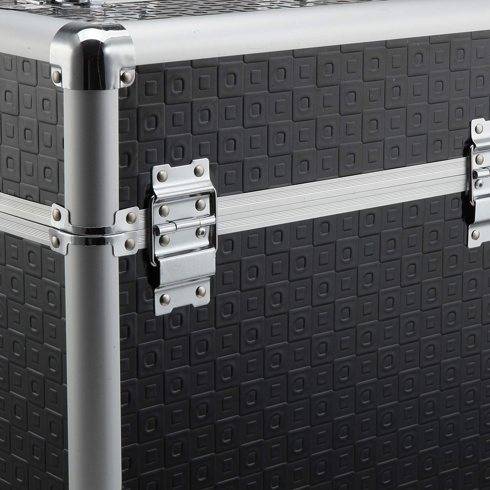 HOMCOM Valigia Trolley Trolley Trucco Valigetta cosmetica Vanity manico telescopico regolabile 34L x 24L x 52H cm alluminio. nero