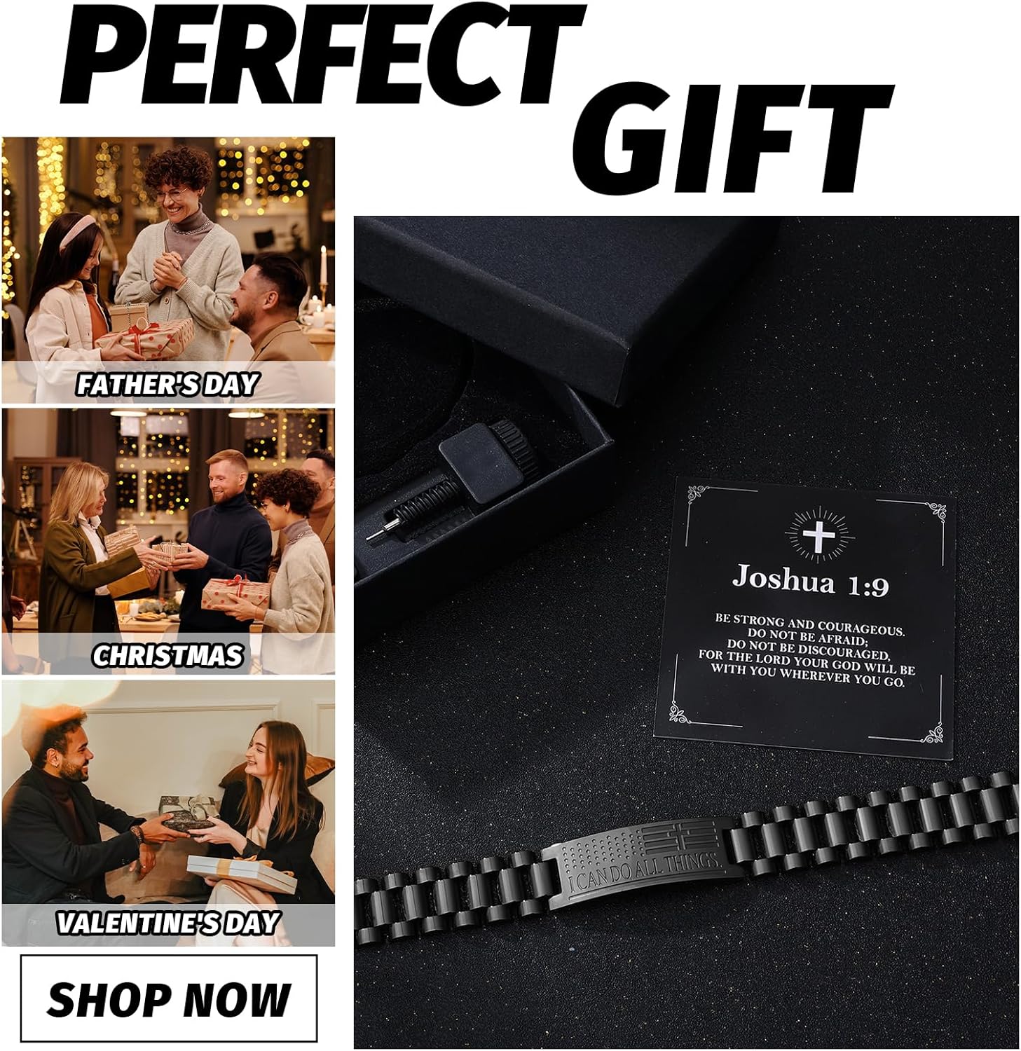 American Flag Bible Verse Bracelet for Men Cross Inspired Christian Stainless Steel Straps Watch Band Adjustable Link Cross Bracelet Faith Christian Religious Jewelry Gifts Christmas Valentine - Image 6