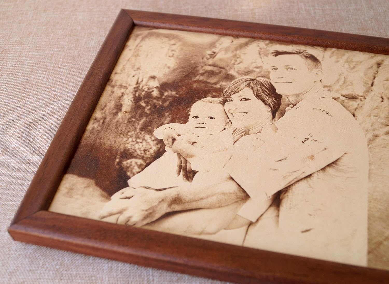 Laser engraved picture on real leather, 3rd wedding anniversary gift idea, custom engraved framed photograph, leather engraving, unique gift