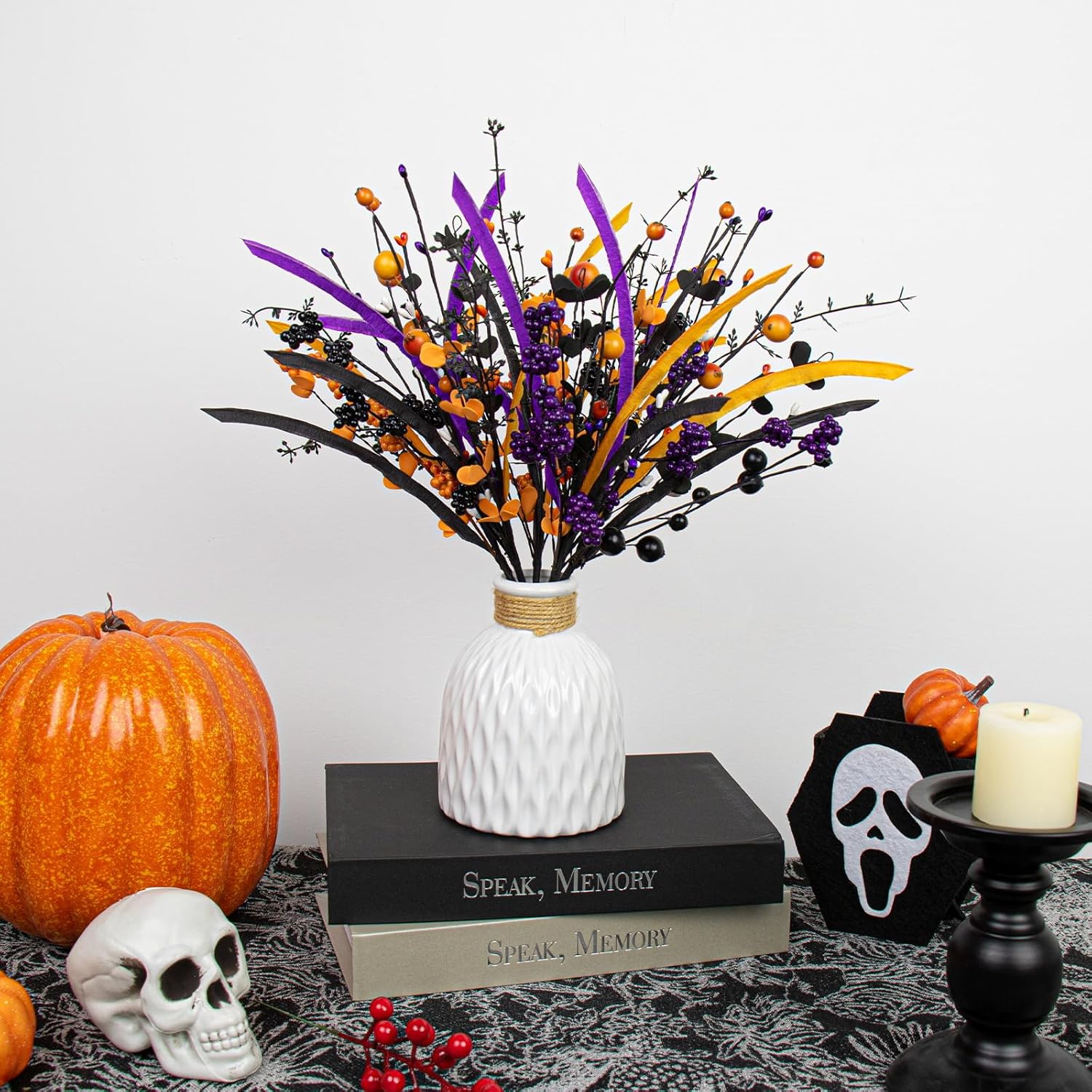 6 PCs Halloween Flowers Artificial 17 Inches Black Halloween Stems with Berry Branch Gothic Floral Picks for Vase Flower Arrangement Home Party Thanksgiving Harvest Decor - Image 2